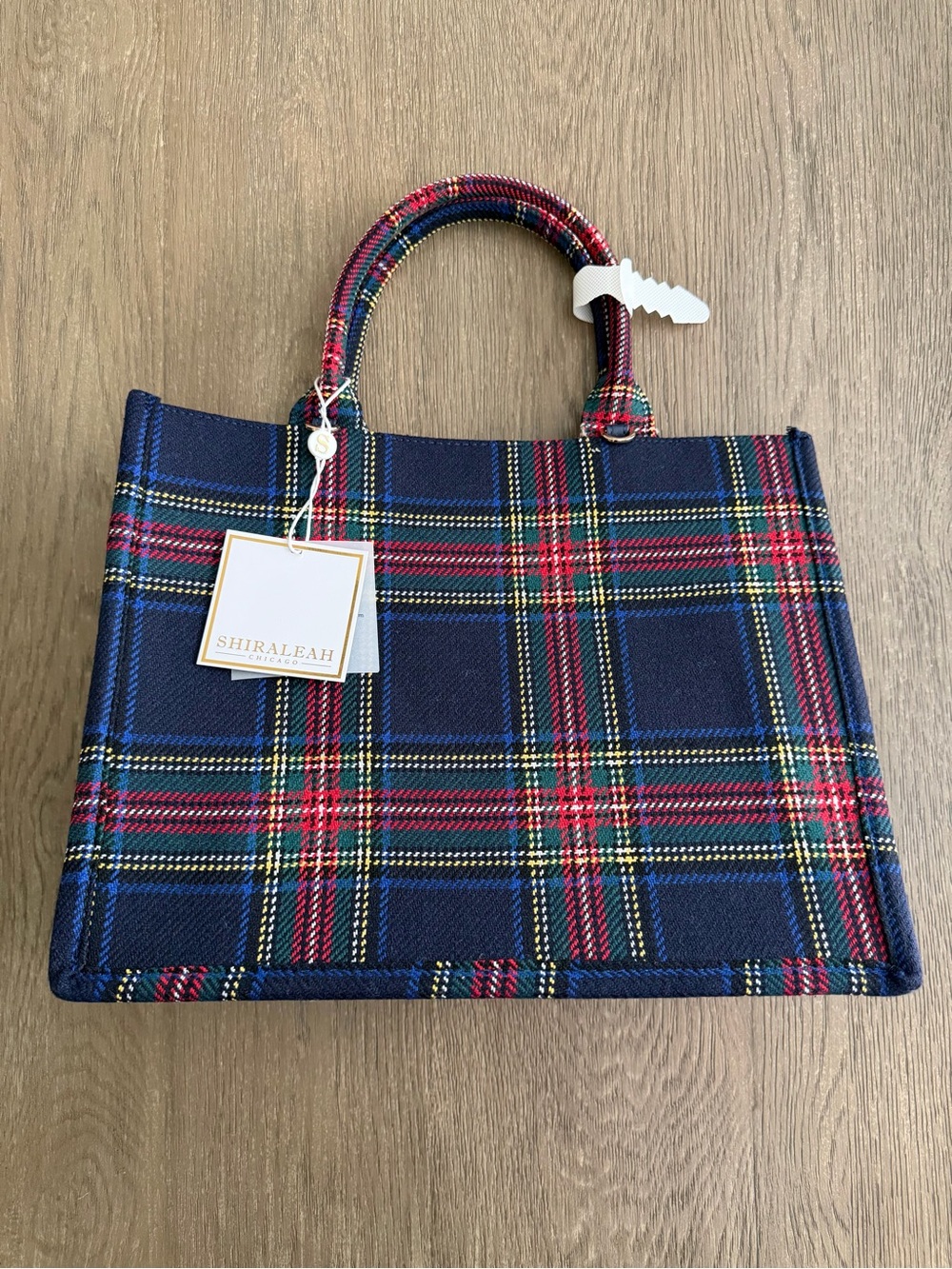 Shiraleah Navy Tartan Plaid Scottie Tote with Red & Green NEW NWT Boxy